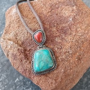 Barse 925 Silver Turquoise and Coral Necklace